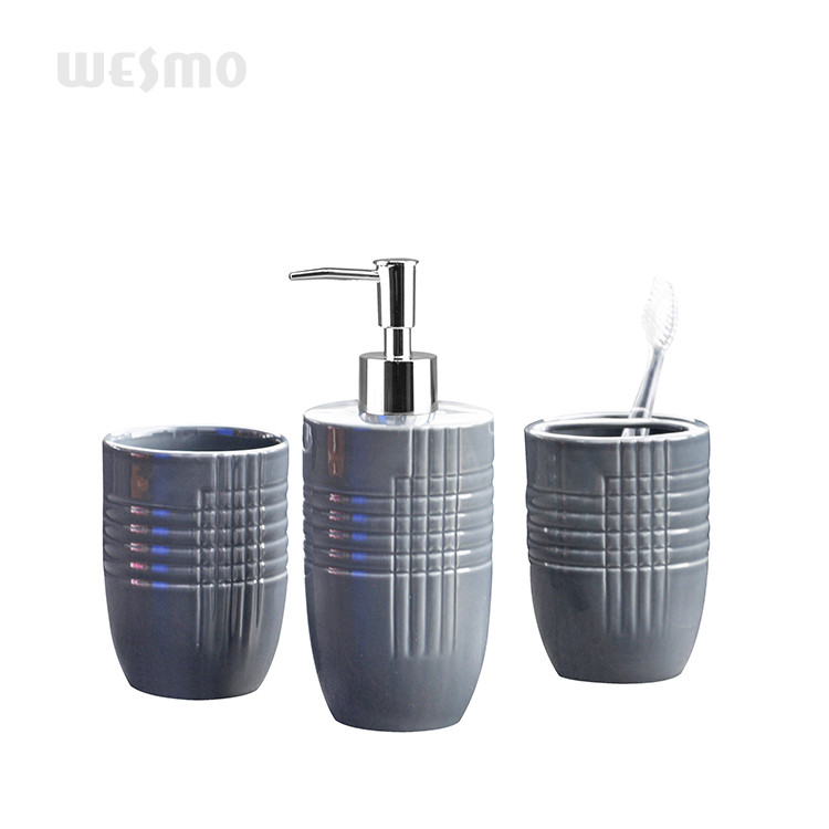 Modern Design 3 Piece Hotel Blue Porcelain Modern Soap Dispenser Bathroom Accessories Set With Pattern